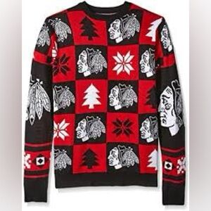 NHL Men's Chicago Blackhawks Black Patches Ugly Christmas holiday  Sweater 2XL